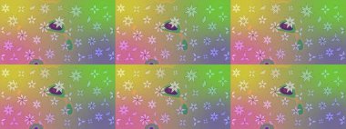 Şirin çiçek elementleri. Raster illüstrasyonu. Taslak desenli, modaya uygun kumaş deseni. Renkli Bahar Teması eskiz kalıbı. Düz Çiçek Elementleri Tasarımı.