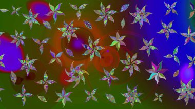 Suluboya tarzında yeşil renkte. Raster illüstrasyonu. Küçük çiçekli bahar deseni çiz.