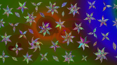 Eskiz klasiği. Düz Çiçek Elementleri Tasarımı. Renkli Bahar Teması eskiz kalıbı. Raster Şirin kumaş deseni.