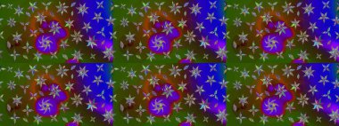 Raster deseni. Bahar çiçekleri dallı desen, yeşil renkler çiçekli siluet.