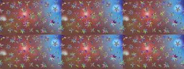 Raster Çiçek İllüstrasyonu güzel tekstil. Kahverengi renkli etnik çiçeklerle zarif bir eskiz deseni..