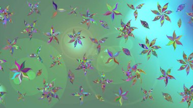 Yumuşak, yeşil renkli bahar çiçekleri. Çiçek ve yapraklı karalama şeklinde Raster çiçek deseni. Raster illüstrasyonu.