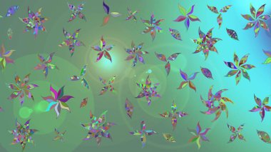 Raster illüstrasyonundaki çiçek desenli çizim. Yeşil renkli çiçekler. Renkli Bahar Teması eskiz kalıbı. Düz Çiçek Elementleri Tasarımı.