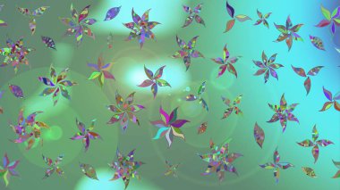 Raster Çiçek İllüstrasyonu 'nun şirin tekstili. Yeşil renkli etnik çiçeklerle zarif eskiz deseni.