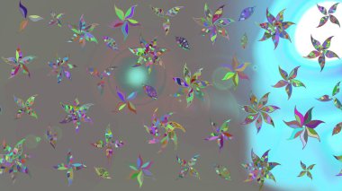 Düz Çiçek Elementleri Tasarımı. Gri renkli çiçekler. Sevimli çiçek raster deseni. Renkli Bahar Teması çizim şablonu.