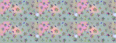 Raster illüstrasyonundaki çiçek desenli çizim. Suluboya tarzında gri renkte çiçekler.