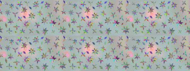 Tekstil, kumaş, ambalaj, hatıra defteri için hoş bir çiçek arkaplanı. Elle çizilmiş çiçek desenli Raster çizimi. Gri arka planda. Çocuksu tasarım.