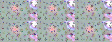 Raster deseni. Raster illüstrasyonu. Gri renklerde bahar çiçekleri. Patlayan çiçekler soyut yerleştirilmiş.