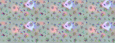 Gri renkli, zarif çiçek buketli suluboya. Renkli Bahar Teması eskiz kalıbı. Raster illüstrasyonu. Düz Çiçek Elementleri Tasarımı.