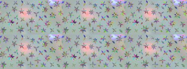 Tekstil tasarımı için gri renkli geleneksel halk çiçekleri buketi. Üzerinde gelincikler ve vadi zambakları olan renkli çiçek desenli nakış..