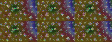 Renkli Bahar Teması eskiz kalıbı. Raster Modaya uygun kumaş deseni. Düz Çiçek Elementleri Tasarımı. Yeşil renkli şirin çiçek deseni.