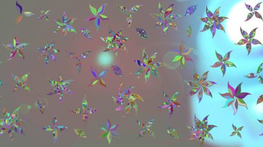 Raster illüstrasyonu. Gri renklerde. 3D çiçekler, çizim.