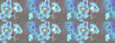 Küçük çiçekteki sevimli çiçek deseni. Bir sürü mavi soyut çiçekli tropikal eskiz deseni. Varicoloblue raster çizimi.