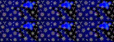 Çiçek desenli çizim. Asya tekstil tarzında. Mavi renkli çiçekler. Raster illüstrasyonu. Raster illüstrasyonu.