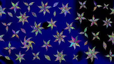 Raster illüstrasyonundaki çiçek desenli çizim. Mavi renkte çiçekler.