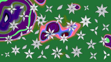 Yeşil renkli çiçekler. Düz Çiçek Elementleri Tasarımı. Renkli Yaz Temalı eskiz kalıbı. Raster illüstrasyonunda çiçek deseni çizimi.