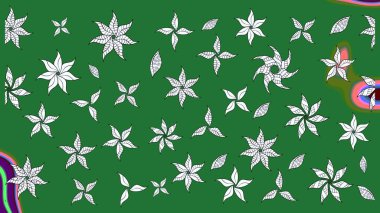 Raster illüstrasyonu. Yumuşak, yeşil renkli bahar çiçekleri. Çiçek ve yapraklı karalama şeklinde Raster çiçek deseni.