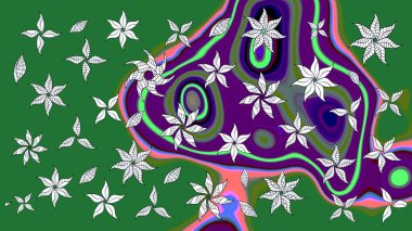 Eski usul. Eskiz geçmişi. Renkli desenli eskiz deseni, yeşil çiçekler ve dekoratif elementlerle. Raster illüstrasyonu. Kumaş, tekstil ve duvar kağıdı baskısı için..