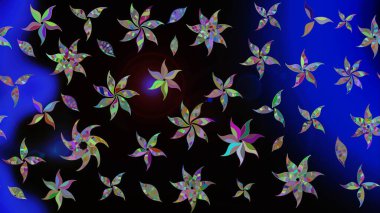 Raster illüstrasyonu. Siyah renkli çiçekler. Çiçek desenli eskiz, vuruşlar, sıçramalar, yaz çiçekleri..