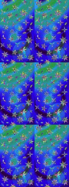 Raster Çiçek İllüstrasyonu güzel tekstil. Mavi renkli etnik çiçeklerle zarif eskiz deseni.