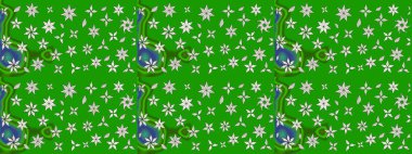 Küçük çiçekteki sevimli çiçek deseni. Raster deseni. Yumuşak, yeşil renkli yaz çiçekleri. Raster illüstrasyonu.