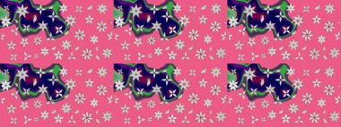 Raster düz çiçek çizim deseni. Hediye ambalaj kağıdı, tebrik kartları, posterler ve pankart tasarımı. Pembe renkte çiçekler.