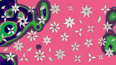 Raster illüstrasyonu. Pembe renkli Asya tekstili. Suluboya çiçekli çiçek deseni.