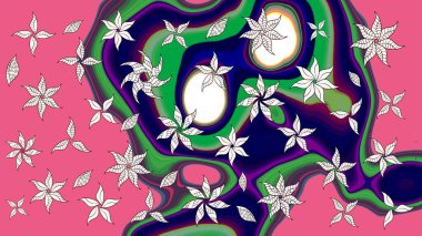 Eski usul. Tomurcukları papatya çiçekleri olan sevimli bir çiçek deseni. Raster illüstrasyonu. Kumaş, tekstil, duvar kağıdı baskısı için. Eskiz geçmişi. Miles Fleur, dandik süs.