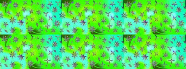 Raster illüstrasyonu. Yumuşak, yeşil renkli yaz çiçekleri. Raster deseni. Küçük çiçekte sevimli çiçek deseni var..