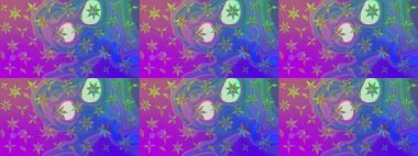 Raster düz çiçek çizim deseni. Hediye ambalaj kağıdı, tebrik kartları, posterler ve pankart tasarımı. Mor renkte çiçekler.