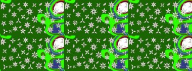 Kumaş desenli papatya çiçeği detayı. Yeşil renkte çiçekler.