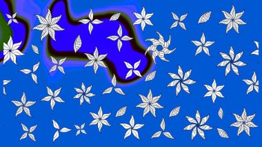 Mavi renklere karalamalar çizilmiş çiçek deseni. Raster illüstrasyonu.