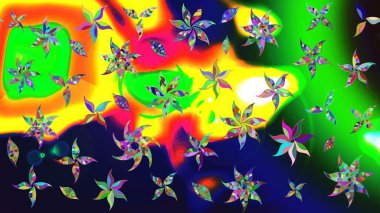 Güzel kumaş deseni. Raster illüstrasyonu. Yeşil renklerde. Raster illüstrasyonunda çiçek deseni çizimi.