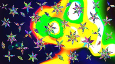 Raster illüstrasyonu. Gri renkli çiçekler. Çiçek desenli çizim. Asya tekstil tarzında. Raster illüstrasyonu.