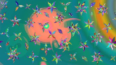 Vadinin mavi renkli çiçekleri. Çiçekler. Soyut etnik raster çizim kalıbı.