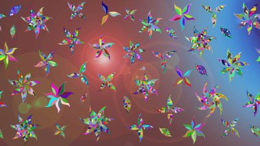 Raster illüstrasyonu. Şirin çiçekli eskiz deseni ve kahverengi renkli yapraklar, suluboya çiçek deseni, duvar kağıdı, kart veya kumaş için fayanslı.