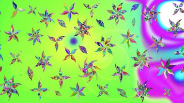 Yeşil renkli çiçekler. Raster illüstrasyonunda çiçek deseni çizimi.
