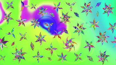 Raster illüstrasyonundaki çiçek desenli çizim. Suluboya tarzında yeşil renkte çiçekler.