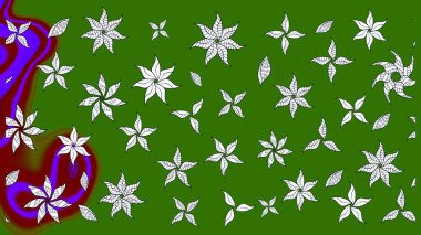 Çok yeşil zarif küçük çiçekler ve yeşil renkli komik böcekler, raster desen, illüstrasyon.