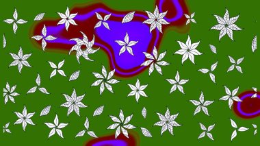 Sketch Colour Spring Theme eskiz kalıbı. Düz Çiçek Elementleri Tasarımı. Yeşil renkli çiçekler. Sevimli çiçek raster deseni.