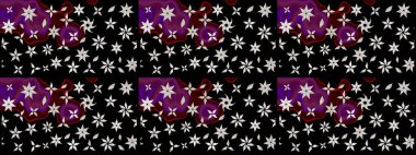 Çiçeksel çizim kalıbının yansıması. Vadinin çiçekleri siyah renklerde.