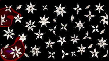 Düz Çiçek Elementleri Tasarımı. Renkli Yaz Temalı eskiz kalıbı. Raster Illustrasyon 'daki Çiçek Deseni' nin son moda çizimi. Siyah renkte çiçekler.