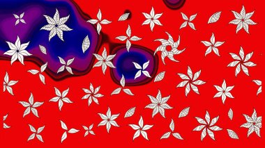 Raster illüstrasyonu. Raster illüstrasyonundaki çiçek desenli çizim. Güzel kumaş deseni. Kırmızı renklerde.