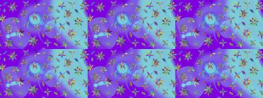 Mor renkli çiçekler. Hediye ambalaj kağıdı, tebrik kartları, posterler ve pankart tasarımı. Raster düz çiçek çizim deseni.