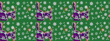 Raster illüstrasyonu. Yeşil renkte güzel bir tekstil. Suluboya çiçekli çiçek deseni.