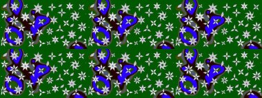 Tekrarlayan çiçek arkaplanı, zarif yeşil çiçek duvar kağıdı. Yeşil renkler üzerine çiçek desenli çizimler, el yapımı papatyalar, papatyalar..