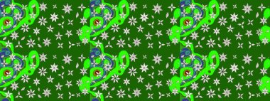 Renkli Yaz Temalı eskiz kalıbı. Yeşil renkli çiçekler. Çiçekli eskiz çizimi. Düz Çiçek Elementleri Tasarımı.