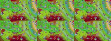 Raster illüstrasyonu. Güzel kumaş deseni. Çiçek desenli çizim. Renkli Bahar Teması eskiz kalıbı. Asya tekstil tarzında. Düz Çiçek Elementleri Tasarımı.