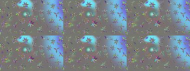 Raster Floral Illustration, Asyalı tekstil. Gri renkli etnik çiçeklerle zarif eskiz deseni.