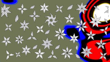 Düz Çiçek Elementleri Tasarımı. Renkli Bahar Teması eskiz kalıbı. Raster Şirin kumaş deseni. Eskiz klasiği.